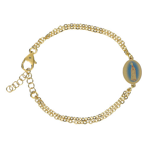 Double chain bracelet by Amen in golden brass with medal of Our Lady of Fatima 1