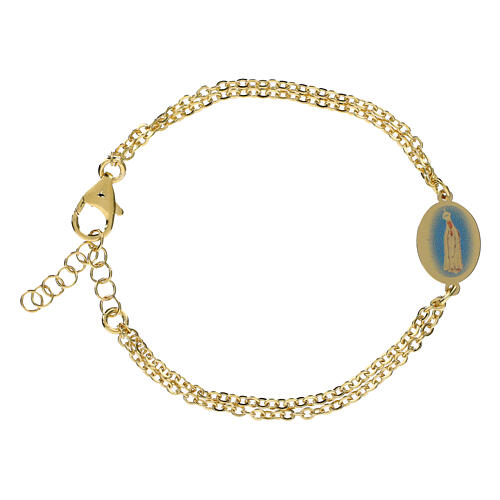 Pulsera doble cadena Amen de latón dorado medalla Virgen de Fátima 1