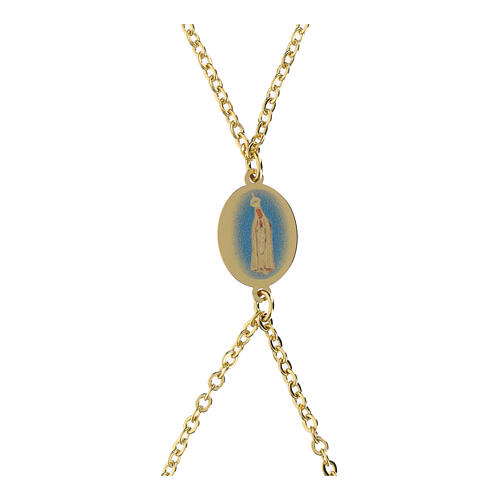 Pulsera doble cadena Amen de latón dorado medalla Virgen de Fátima 3