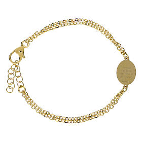 Bracelet double chaîne Amen en laiton doré médaille de Notre-Dame de Fatima