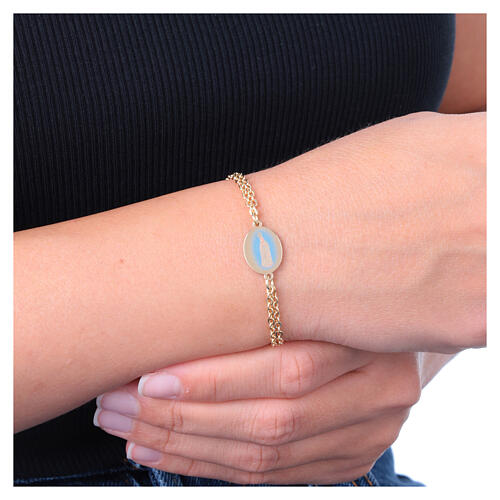 Double Chain Bracelet with Gold Brass Medal Lady of Fatima, Amen 2