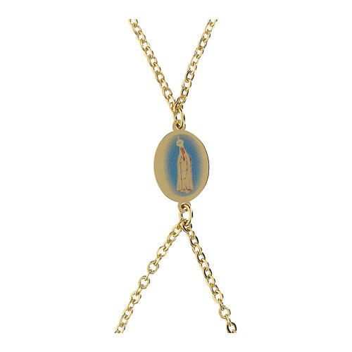 Double Chain Bracelet with Gold Brass Medal Lady of Fatima, Amen 4