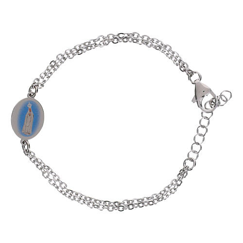 Amen bracelet in gilded brass, double chain, Our Lady of Fatima medal 1