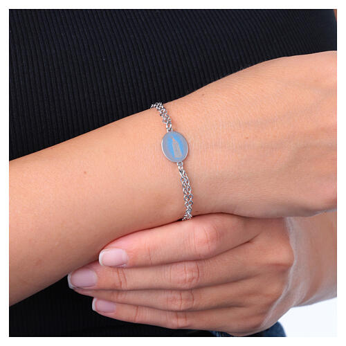 Amen bracelet in gilded brass, double chain, Our Lady of Fatima medal 2