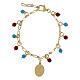 Gold-plated brass bracelet with light blue angelite and red jasper gems Our Lady of Guadalupe medal s3