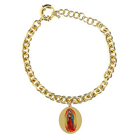 Armband, Amen, vergoldetes Messing, mit breiten Gliedern, Darstellung der Gottesmutter von Fatima