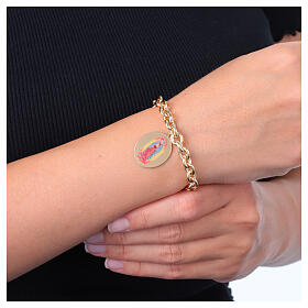 Pulsera eslabones gruesos de latón dorado Amen medalla Virgen de Fátima