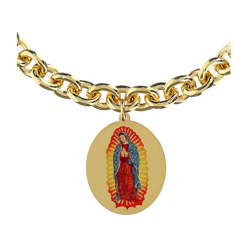 Pulsera eslabones gruesos de latón dorado Amen medalla Virgen de Fátima 3