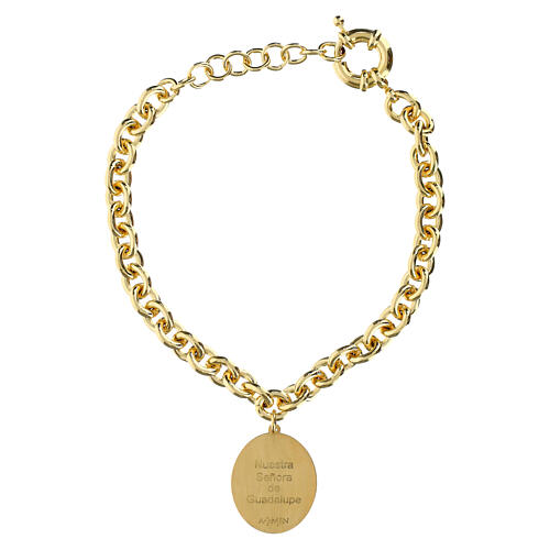 Pulsera eslabones gruesos de latón dorado Amen medalla Virgen de Fátima 4