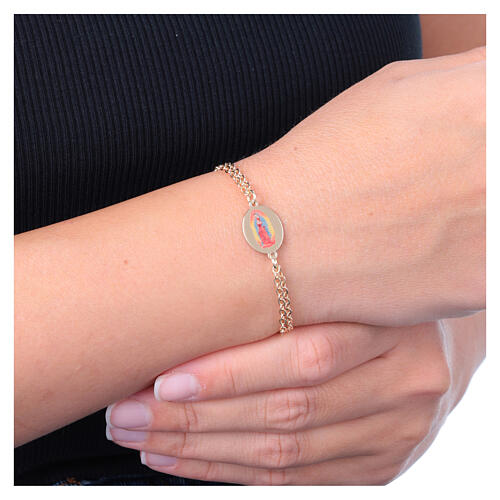 Gold plated brass bracelet, double chain, Our Lady of Guadalupe medal by Amen 2
