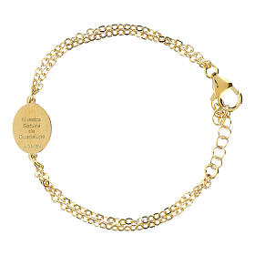 Pulsera de latón dorado doble cadena medalla Nuestra Señora de Guadalupe Amen