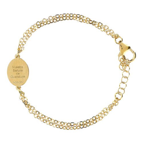 Pulsera de latón dorado doble cadena medalla Nuestra Señora de Guadalupe Amen 2