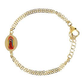 Braccialetto in ottone dorato doppia catena medaglia Nostra Signora di Guadalupe Amen