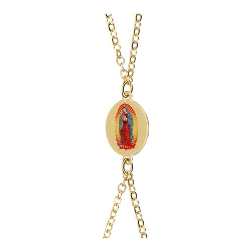Braccialetto in ottone dorato doppia catena medaglia Nostra Signora di Guadalupe Amen 3