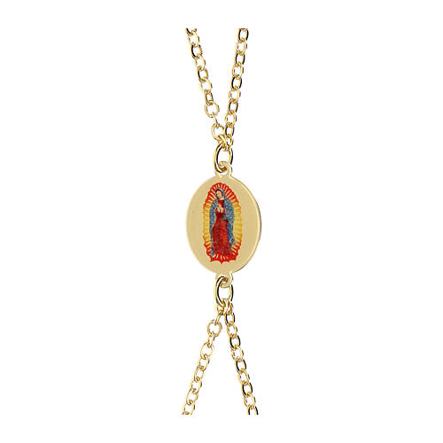 Braccialetto in ottone dorato doppia catena medaglia Nostra Signora di Guadalupe Amen 4
