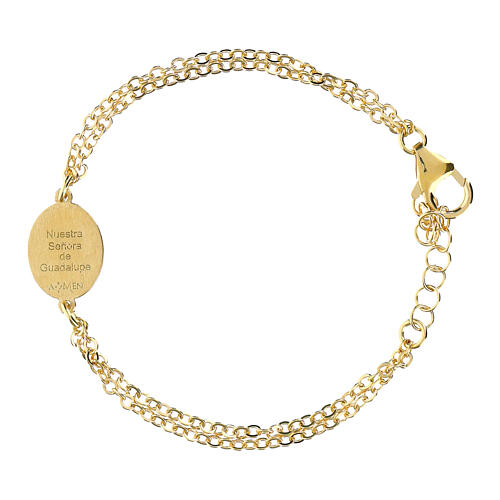 Pulseira de latão dourado dupla corrente medalha de Nossa Senhora de Guadalupe Amen 3