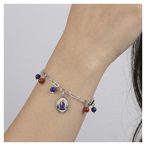 Pulseira Amen Nossa Senhora de Pompéia em latão rodinado com jaspe vermelho e lápis 2