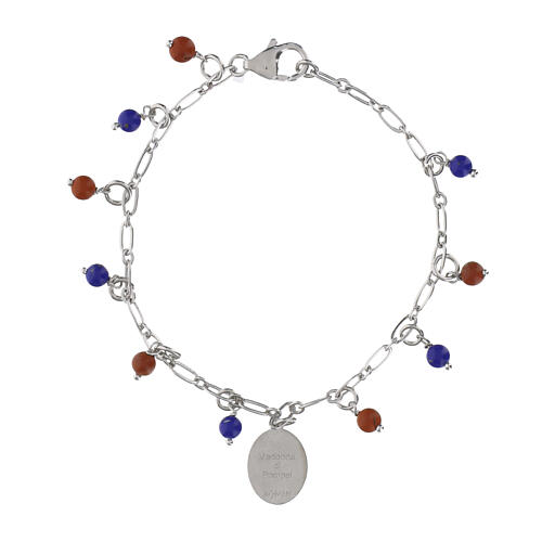 Pulseira Amen Nossa Senhora de Pompéia em latão rodinado com jaspe vermelho e lápis 3