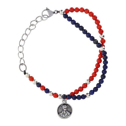 Pulsera rosario Carlo Acutis perlas 4 mm lapislázuli y coral 1