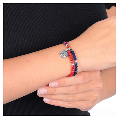Pulsera rosario Carlo Acutis perlas 4 mm lapislázuli y coral 2