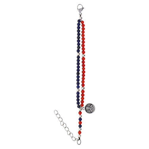 Braccialetto rosario Carlo Acutis perline 4 mm lapislazzuli e corallo 3