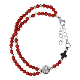 Braccialetto rosario Carlo Acutis legno rosso 4 mm divisori medaglia argento e croce