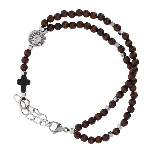Carlo Acutis rosary bracelet with 0.16-inch rosewood beads, hematite cubes and cross 3