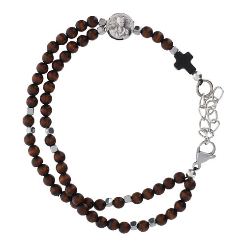 Braccialetto rosario Carlo Acutis palissandro 4 mm ematite a cubo e croce 1
