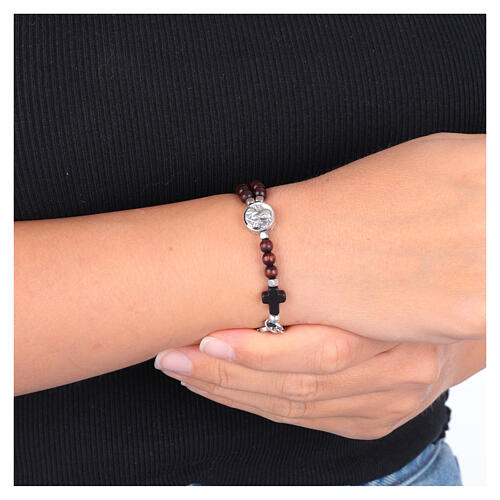 Carlo Acutis Rosary Bracelet Rosewood 4 mm Hematite Cube Beads and Cross 2