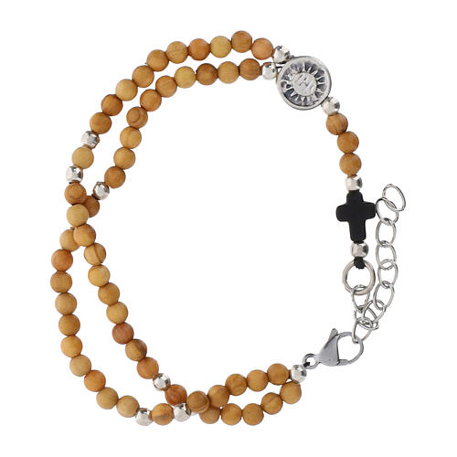 Rosenkranzarmband Carlo Acutis mit 4 mm Olivenholzperlen und Kreuz 3