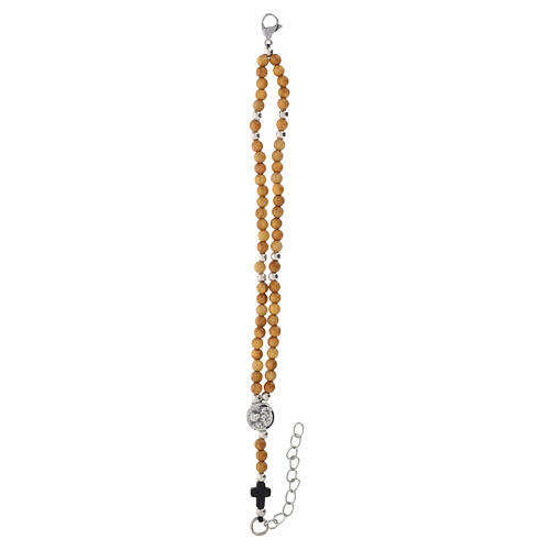 Rosenkranzarmband Carlo Acutis mit 4 mm Olivenholzperlen und Kreuz 4