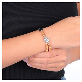 Pulsera rosario Carlo Acutis cuentas 4 mm de olivo y cruz