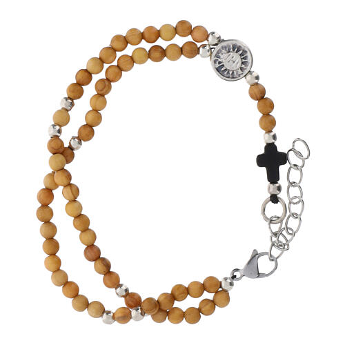 Pulsera rosario Carlo Acutis cuentas 4 mm de olivo y cruz 2
