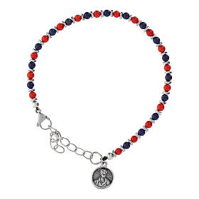 Carlo Acutis lapis lazuli and coral rosary bracelet with hematite dividers, 0.16 in, medal