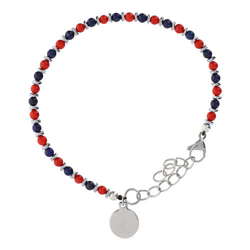 Pulsera Rosario Carlo Acutis lapislázuli y coral con Separadores de Hematita de 4 mm y Medalla 2