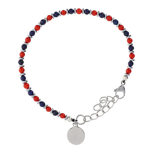 Braccialetto rosario Carlo Acutis lapislazzuli e corallo divisori ematite 4 mm medaglia 3