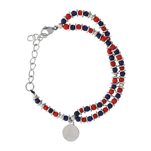 Rosenkranzarmband Carlo Acutis aus Lapislazuli und Koralle mit silberfarbenen Scheibenelementen, 4 mm 3