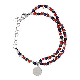 Pulsera rosario Carlo Acutis lapislázuli y coral discos plateados 4 mm