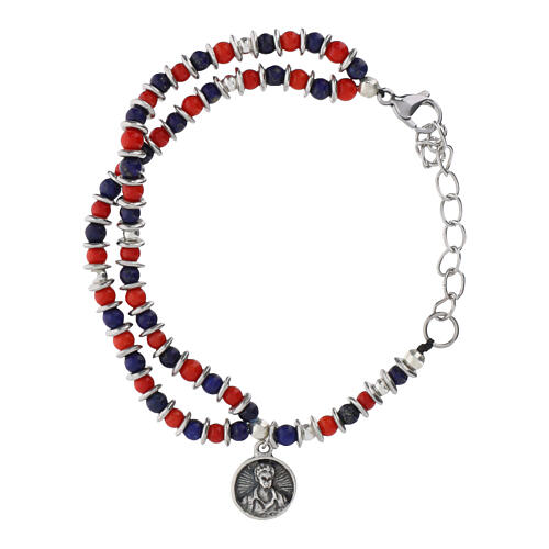 Braccialetto rosario Carlo Acutis lapislazzuli e corallo divisori dischetto argentati 4 mm 1