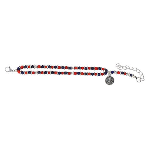 Braccialetto rosario Carlo Acutis lapislazzuli e corallo divisori dischetto argentati 4 mm 3