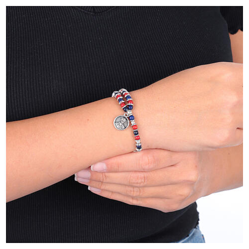 Carlo Acutis Rosary Bracelet with Lapis Lazuli, Coral Beads 4 mm Silver Dividers 2