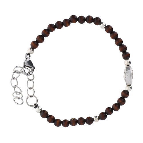 Pulsera Carlo Acutis palisandro separador acero granos 4 mm 4