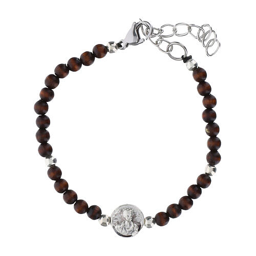 Pulseira Carlo Acutis em pau-rosa com divisor de aço e contas de 4 mm 1