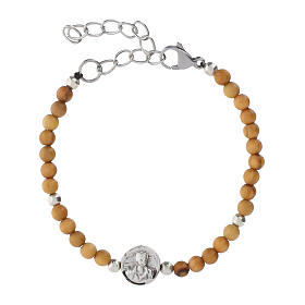 Pulsera Carlo Acutis granos 4 mm olivo y plateados con medalla