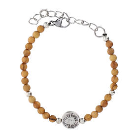 Pulsera Carlo Acutis granos 4 mm olivo y plateados con medalla