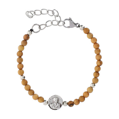 Pulsera Carlo Acutis granos 4 mm olivo y plateados con medalla 1