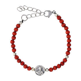 Armband Carlo Acutis mit Medaille und Perlen aus rotem Buchenholz, 4 mm