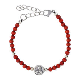 Braccialetto Carlo Acutis medaglia e grani faggio rosso 4 mm