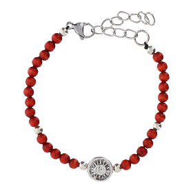 Braccialetto Carlo Acutis medaglia e grani faggio rosso 4 mm