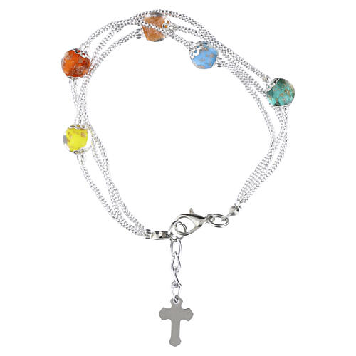 Pulsera 3 vueltas multicolor perlas vidrio de Murano de 5 mm acabado plateado 1